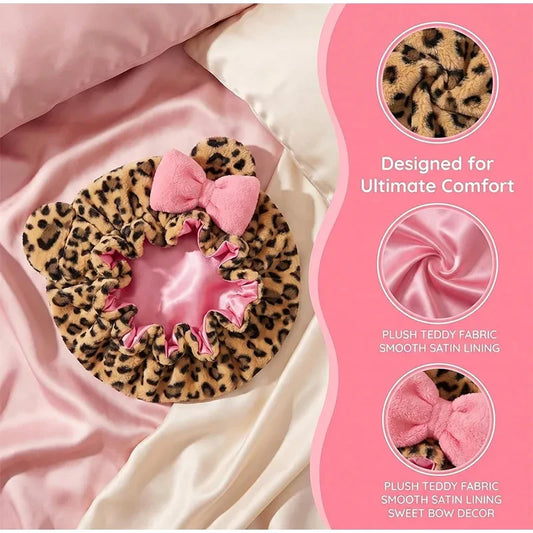 Leopard Print Plush Hair Bonnet