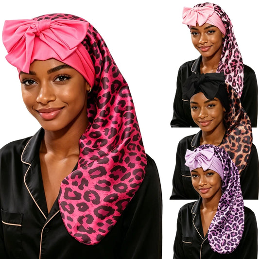 Satin Leopard Print Sleep Bonnet