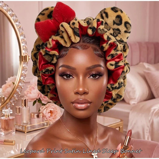 Leopard Print Plush Hair Bonnet